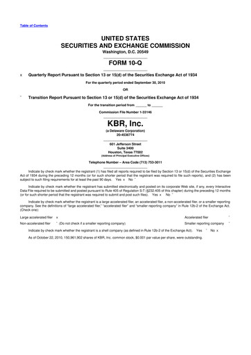 Thumbnail KBR
 10-Q Quarterly Report FY2010 