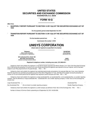Thumbnail Unisys 10-Q Quarterly Report FY2010 