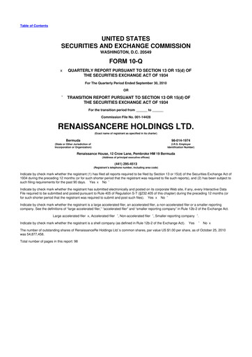 Vorschaubild RenaissanceRe
 10-Q Quartalsbericht 2010 