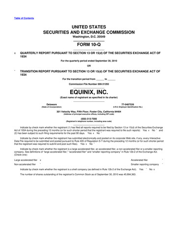 Thumbnail Equinix 10-Q Quarterly Report FY2010 