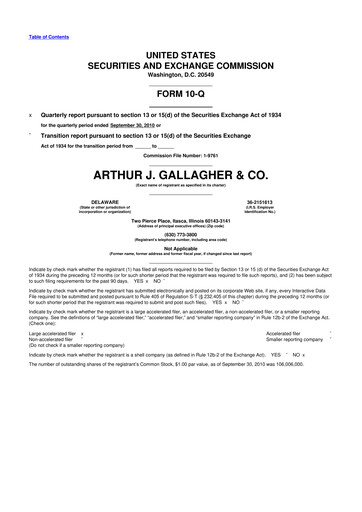 Thumbnail Arthur J. Gallagher & Co.
 10-Q Quarterly Report FY2010 