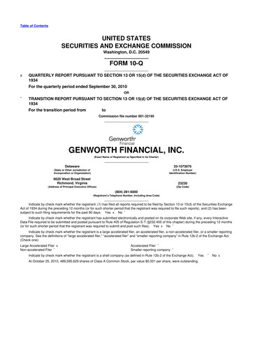 Miniature Genworth Financial
 10-Q Rapport trimestriel 2010 