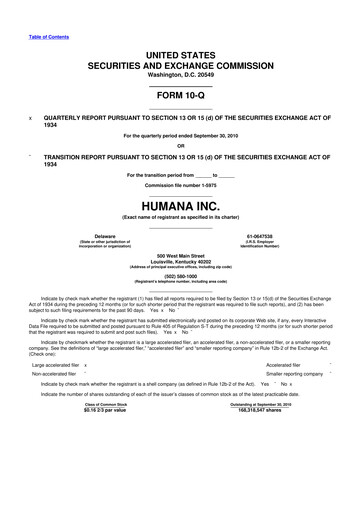 Vorschaubild Humana 10-Q Quartalsbericht 2010 