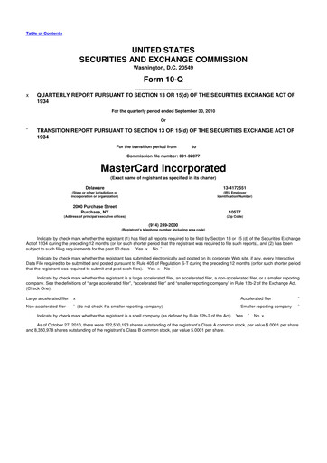 Vorschaubild Mastercard 10-Q Quartalsbericht 2010 