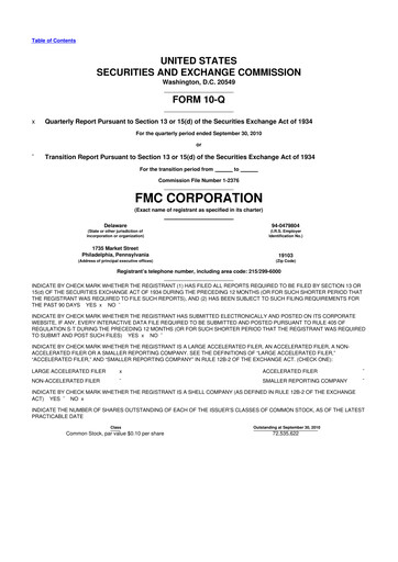 Thumbnail FMC Corporation 10-Q Quarterly Report FY2010 