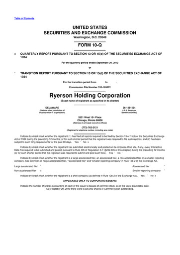 Miniature Ryerson 10-Q Rapport trimestriel  