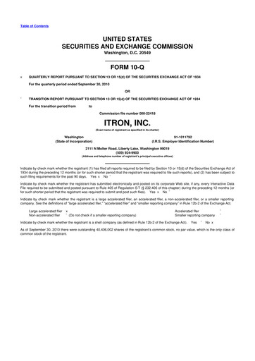 Thumbnail Itron
 10-Q Quarterly Report FY2010 