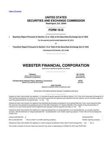 Thumbnail Webster Financial 10-Q Quarterly Report FY2010 