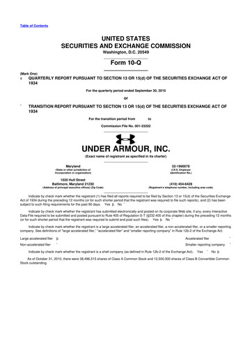 Vorschaubild Under Armour
 10-Q Quartalsbericht 2010 