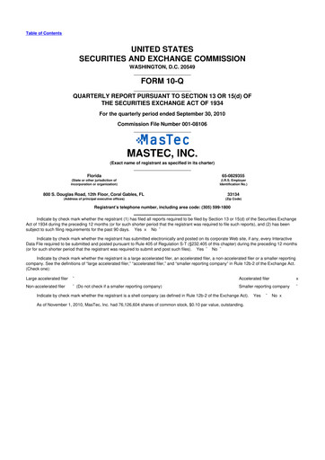 Miniature MasTec 10-Q Rapport trimestriel  