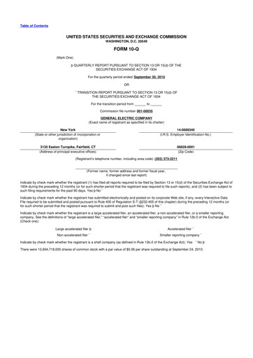 Thumbnail General Electric 10-Q Quarterly Report FY2010 