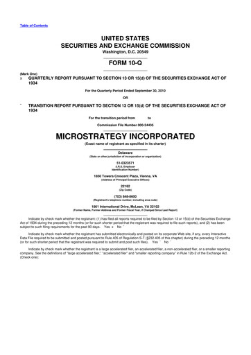Miniature Strategy 
 (MicroStrategy) 10-Q Rapport trimestriel  
