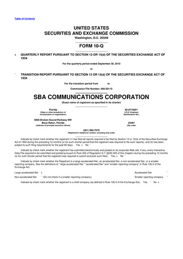 Miniature SBA Communications 10-Q Rapport trimestriel 2010 