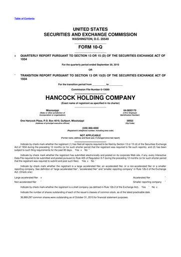 Thumbnail Hancock Whitney 10-Q Quarterly Report FY2010 
