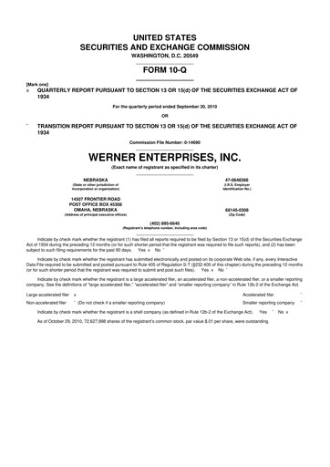 Thumbnail Werner Enterprises
 10-Q Quarterly Report FY2010 