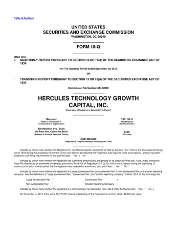 Thumbnail Hercules Capital
 10-Q Quarterly Report FY 