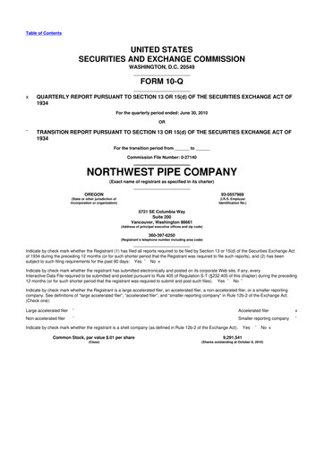 Thumbnail Northwest Pipe Company
 10-Q Quarterly Report FY 