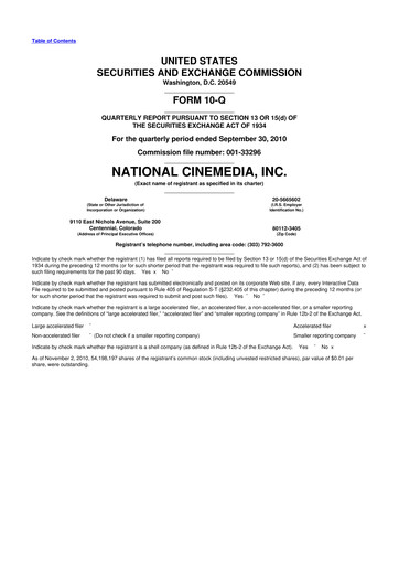 Thumbnail National CineMedia 10-Q Quarterly Report FY 