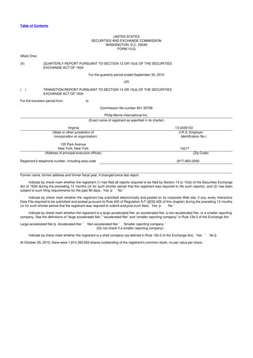 Miniature Philip Morris International 10-Q Rapport trimestriel 2010 