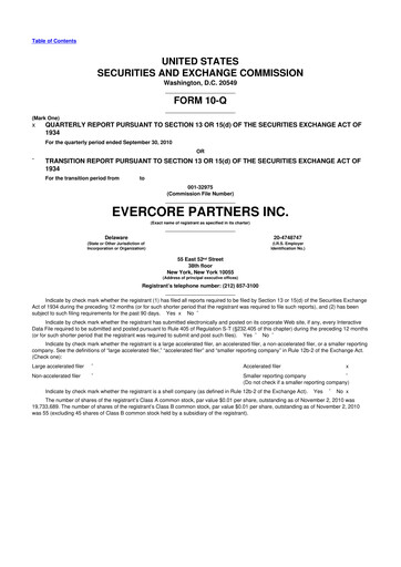 Miniature Evercore 10-Q Rapport trimestriel  