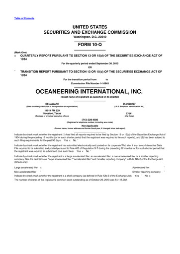 Thumbnail Oceaneering International
 10-Q Quarterly Report FY2010 