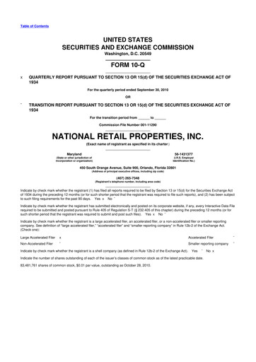 Thumbnail NNN REIT 10-Q Quarterly Report FY2010 