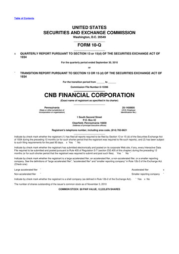 Thumbnail CNB Financial Corp 10-Q Quarterly Report FY 