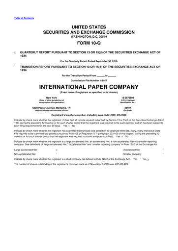 Vorschaubild International Paper
 10-Q Quartalsbericht 2010 