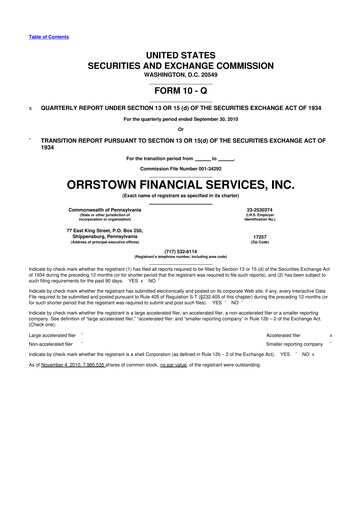 Thumbnail Orrstown Financial Services 10-Q Quarterly Report FY 