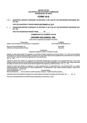 Thumbnail Crown Holdings
 10-Q Quarterly Report FY2010 