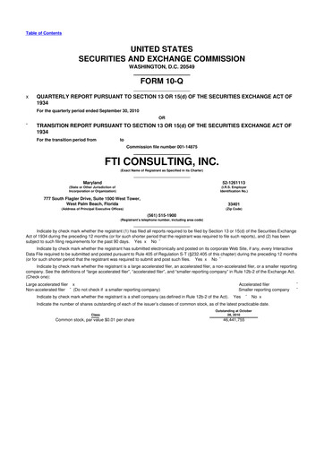 Thumbnail FTI Consulting 10-Q Quarterly Report FY2010 