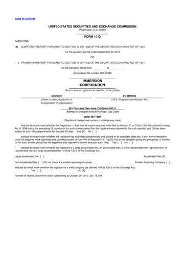 Miniature Immersion Corporation
 10-Q Rapport trimestriel  