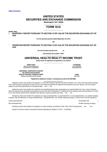 Vorschaubild Universal Health Realty Income Trust 10-Q Quartalsbericht  