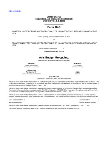 Thumbnail Avis Budget Group
 10-Q Quarterly Report FY2010 