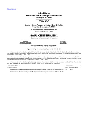 Miniature Saul Centers 10-Q Rapport trimestriel  