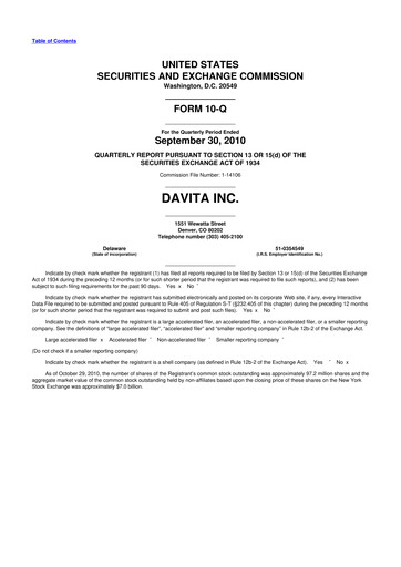 Thumbnail DaVita 10-Q Quarterly Report FY2010 