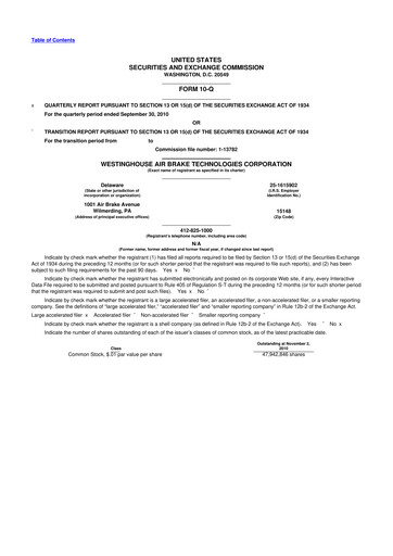 Miniature Wabtec 10-Q Rapport trimestriel 2010 
