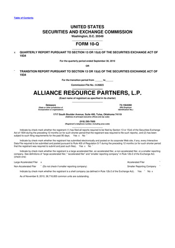 Vorschaubild Alliance Resource Partners 10-Q Quartalsbericht  