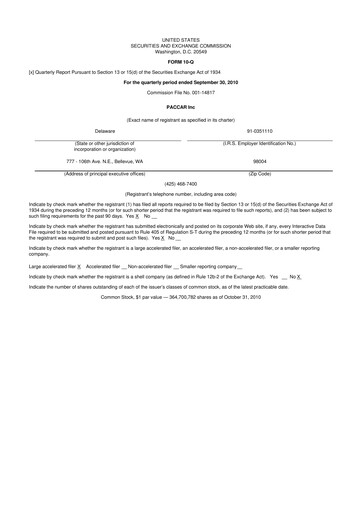 Vorschaubild Paccar 10-Q Quartalsbericht 2010 