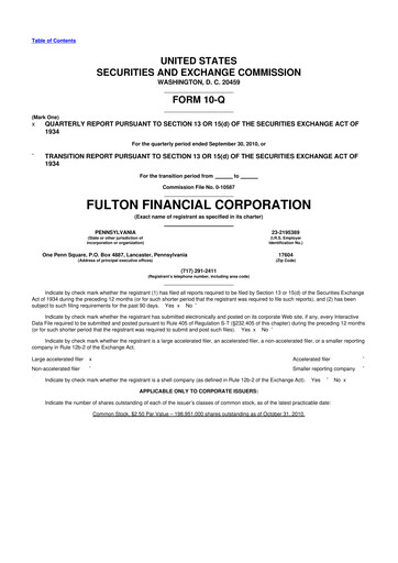 Thumbnail Fulton Financial 10-Q Quarterly Report FY2010 