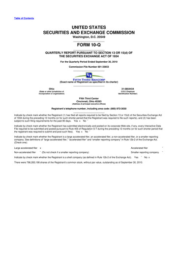 Thumbnail Fifth Third Bank
 10-Q Quarterly Report FY2010 