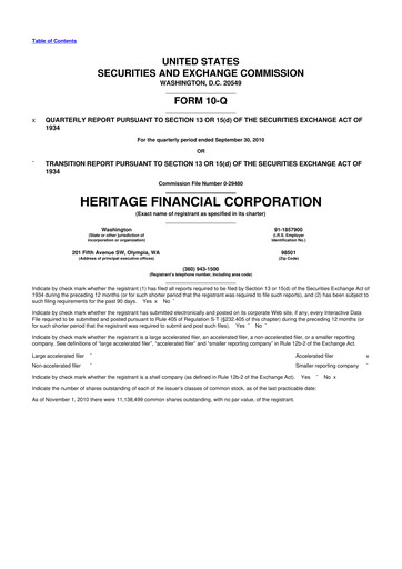 Thumbnail Heritage Financial 10-Q Quarterly Report FY 