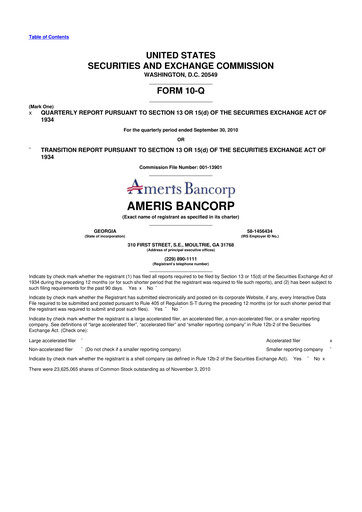 Thumbnail Ameris Bancorp
 10-Q Quarterly Report FY 