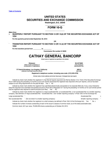 Thumbnail Cathay General Bancorp 10-Q Quarterly Report FY 