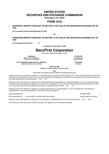 Thumbnail BancFirst 10-Q Quarterly Report FY 
