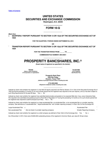 Thumbnail Prosperity Bancshares
 10-Q Quarterly Report FY2010 