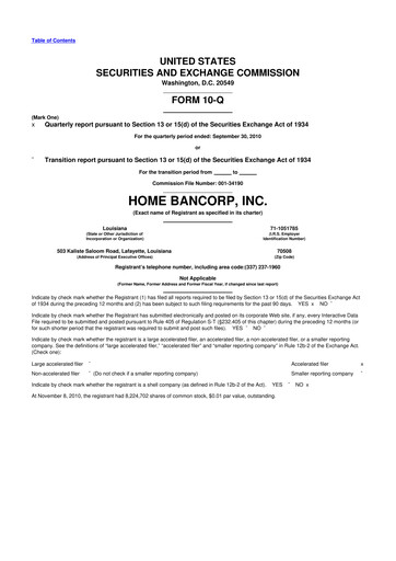 Thumbnail Home Bancorp
 10-Q Quarterly Report FY 