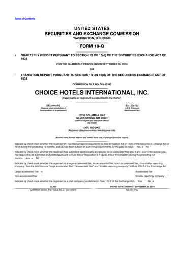 Miniature Choice Hotels International 10-Q Rapport trimestriel 2010 