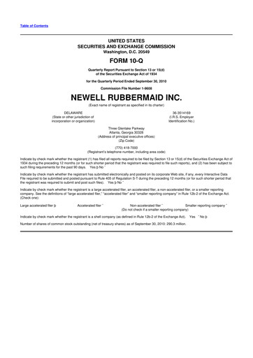 Thumbnail Newell Brands
 10-Q Quarterly Report FY2010 