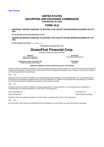 Thumbnail OceanFirst Financial 10-Q Quarterly Report FY 